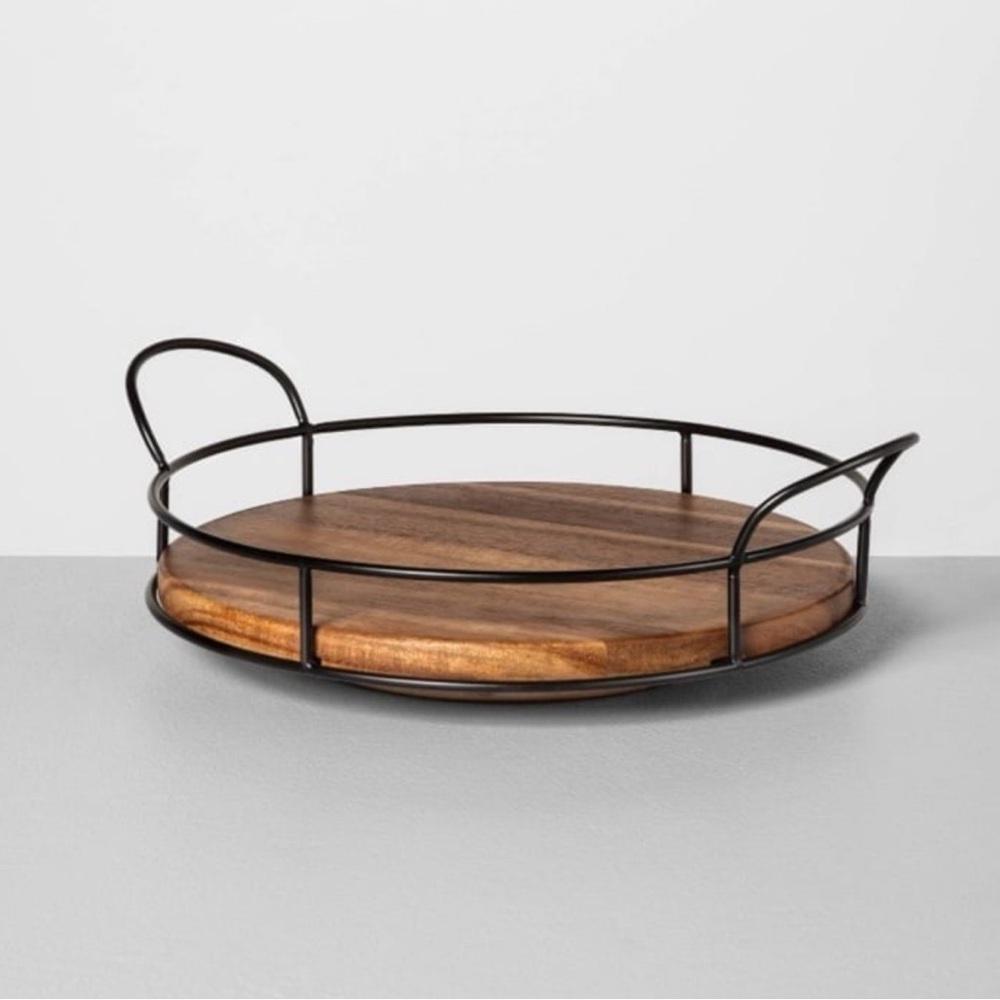 Wooden Lazy Susan with Metal Trim Brown/Black - Hearth & Hand